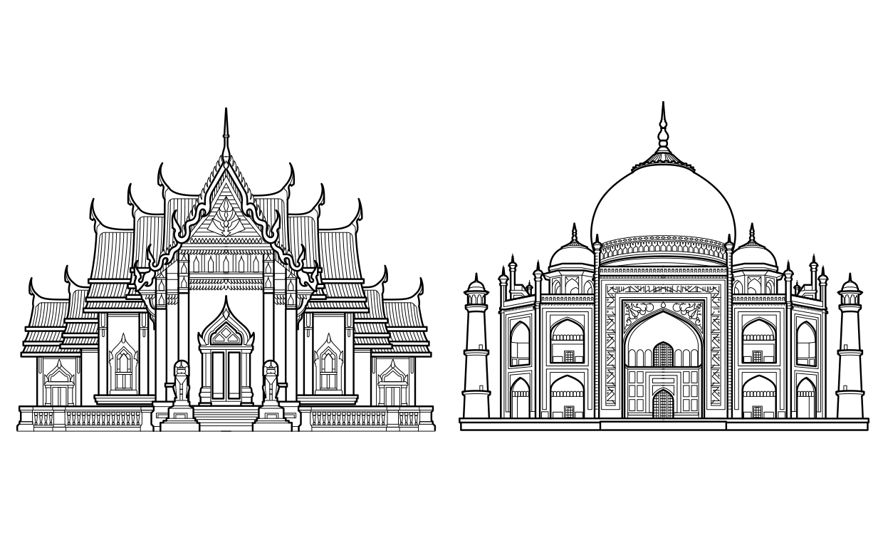 buildings india thai lineart 