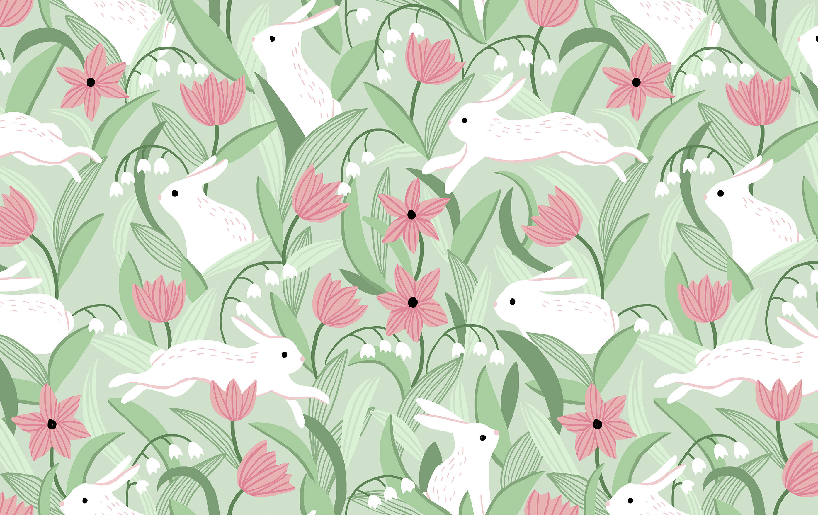 bunnies in a field of flowers