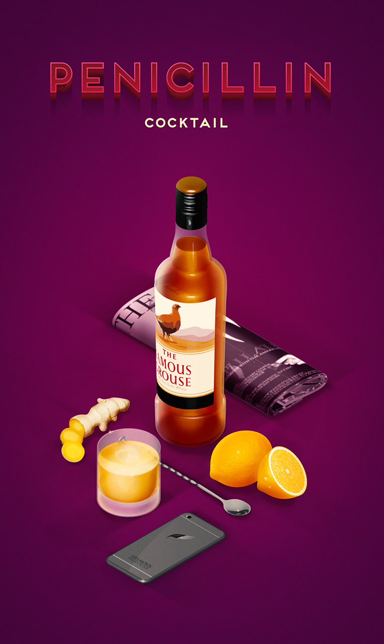 Illustration for Famous Grouse penicillin cocktail