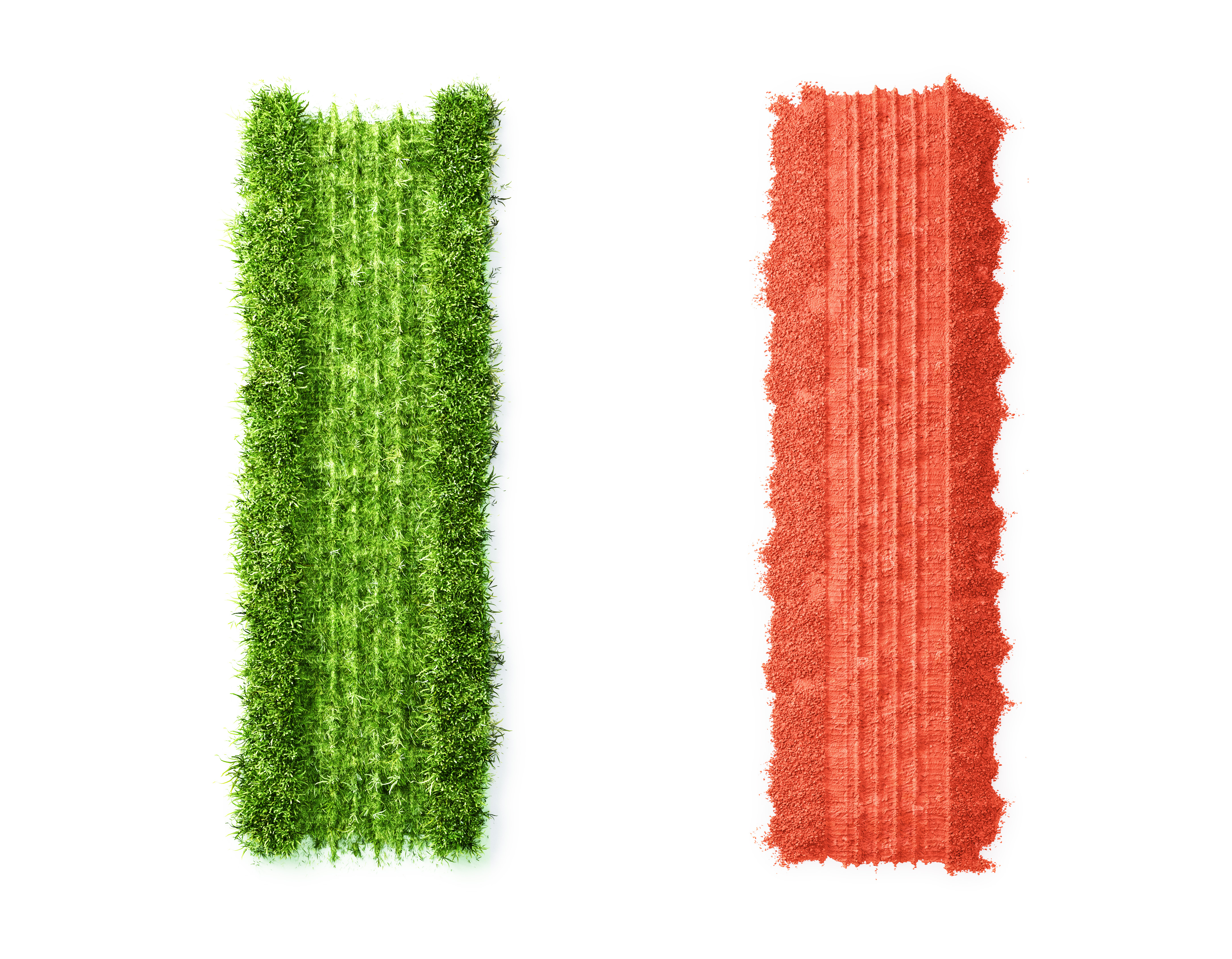 car trails in green grass and red soil from a fiat in the colors of the Italian flag, bilspår i grönt gräs och röd jord från en fiat i italienska flaggans färger