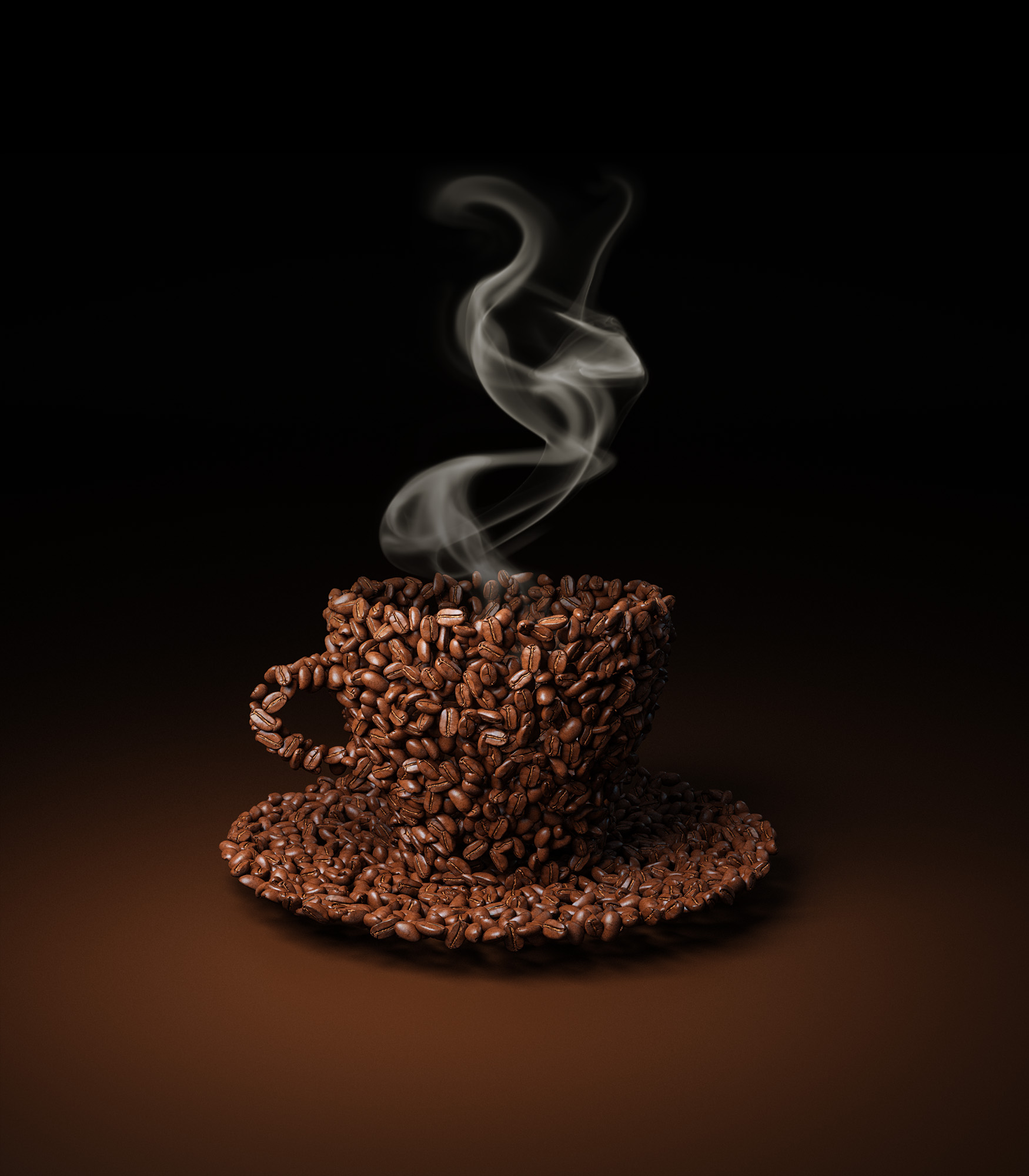 Cup of coffee build with coffee beens, en kopp kaffe byggd av kaffebönor