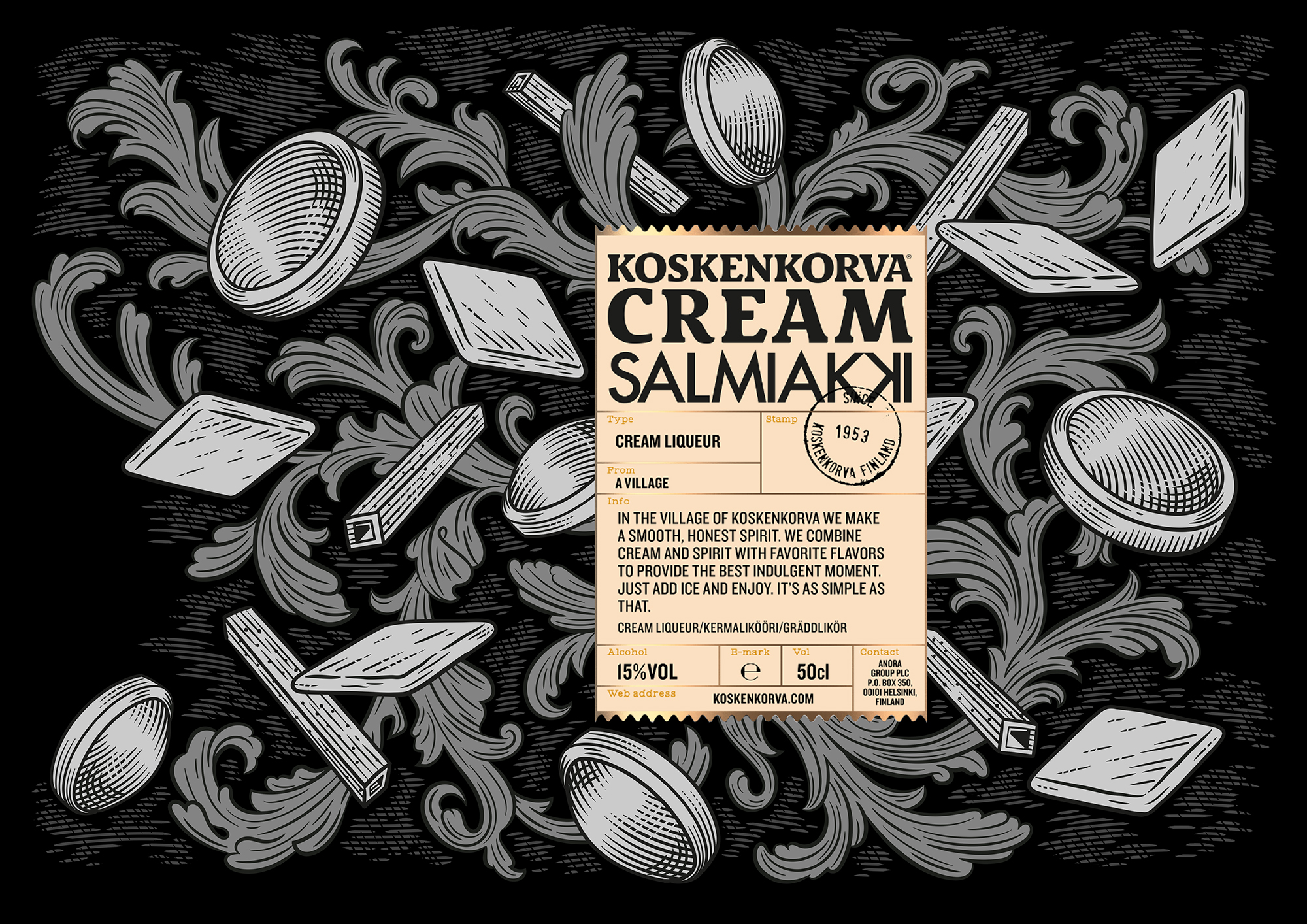 Illustration with salmiak on a label.