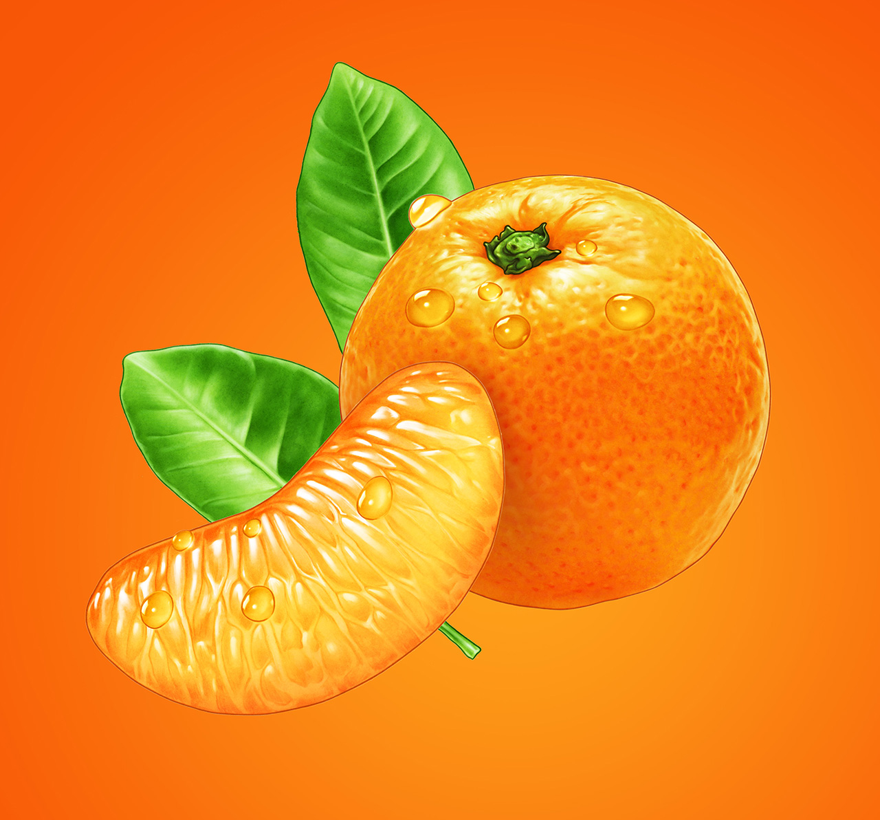 Läkerol label with a mandarin citrus orange and leaf fruit frukt