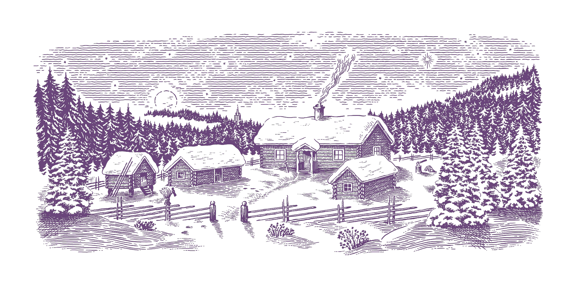 christmas, cottage, woodcut