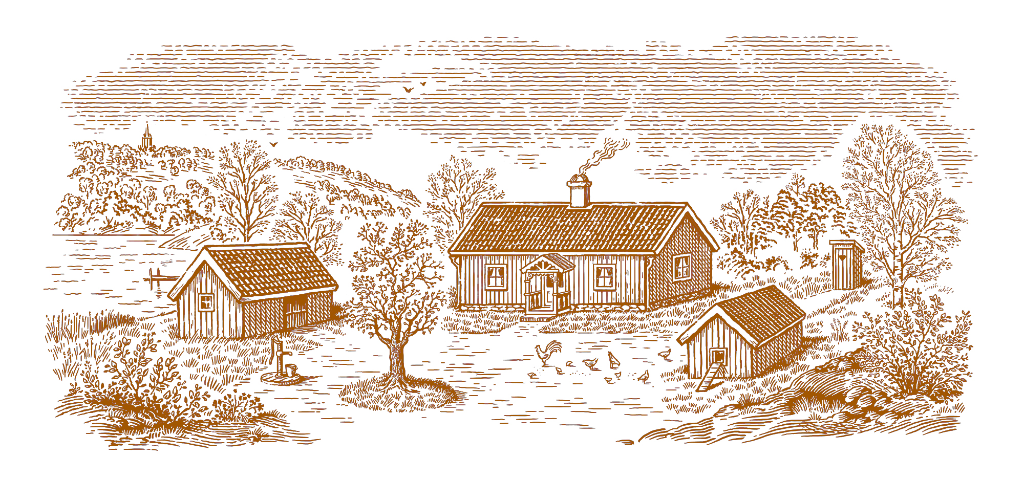 easter, cottage, woodcut