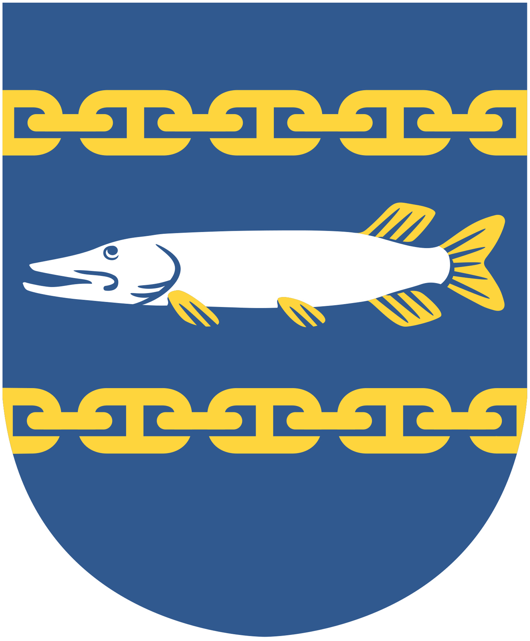 municipal arms with a pike and chains, crest 