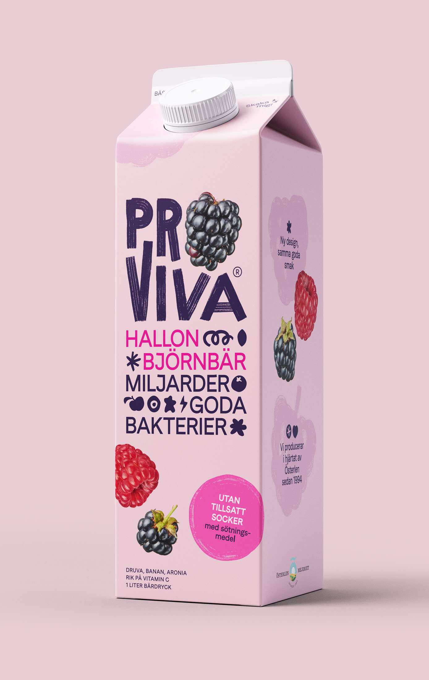 A package of blueberry, hallon, orange, vinbär, fruits and apple soup. In a tetra package 1 liter with plastic topp. Soppa proviva
