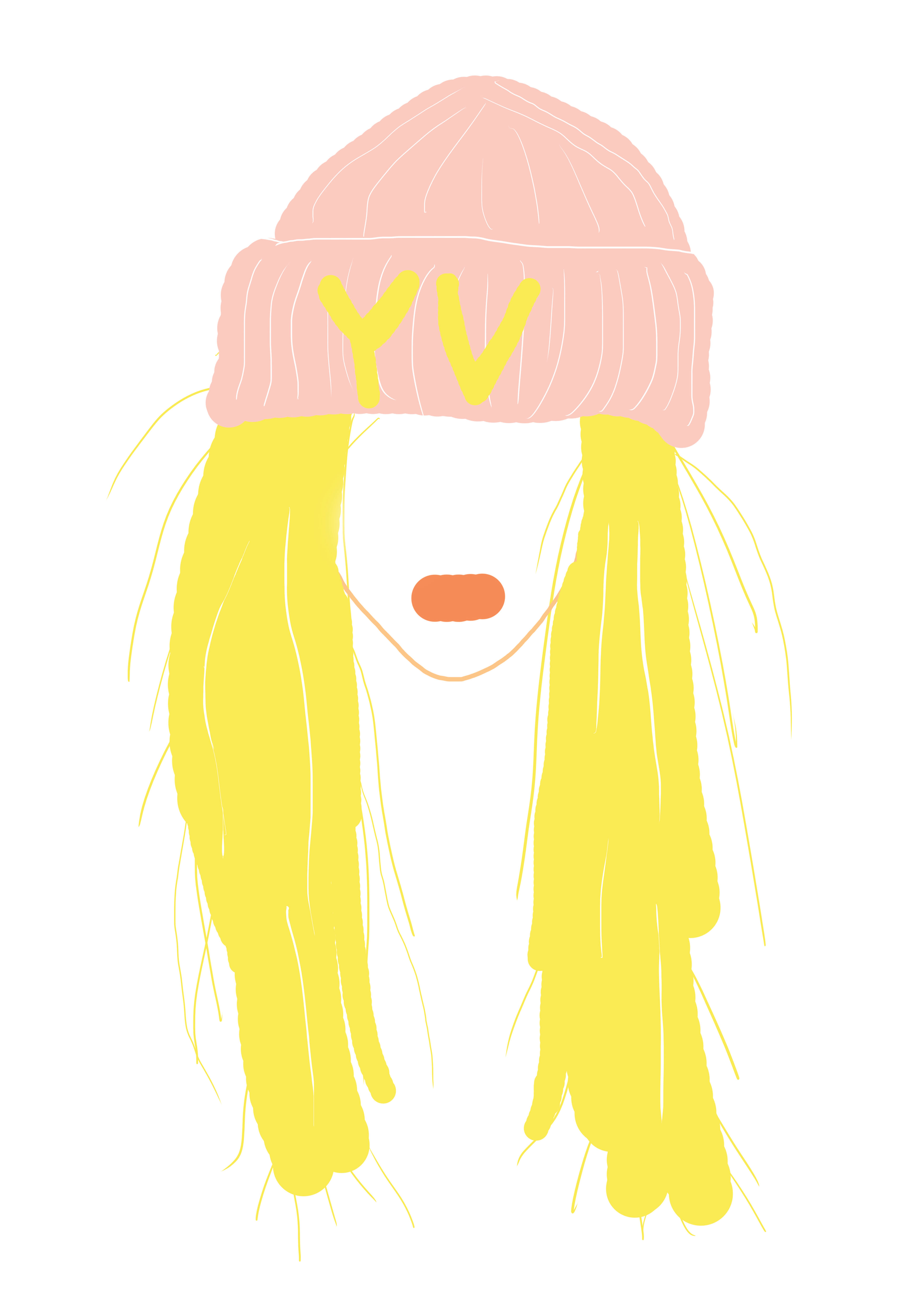 girl with pink beanie and yellow hair