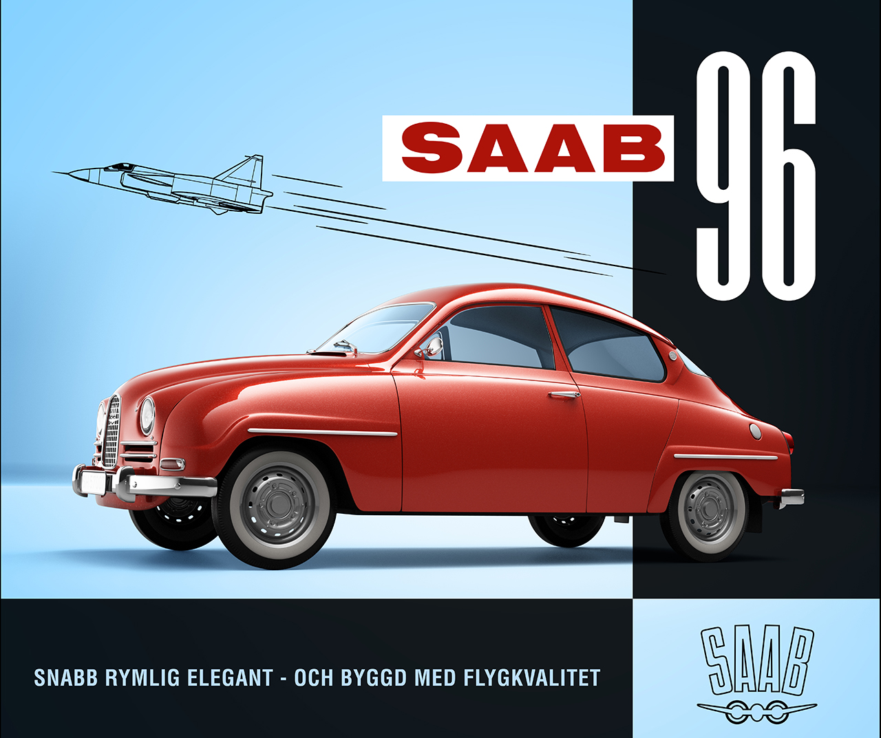 SAAB 96 1968 v4 box design retopo 3d model of red car from the 60's bil