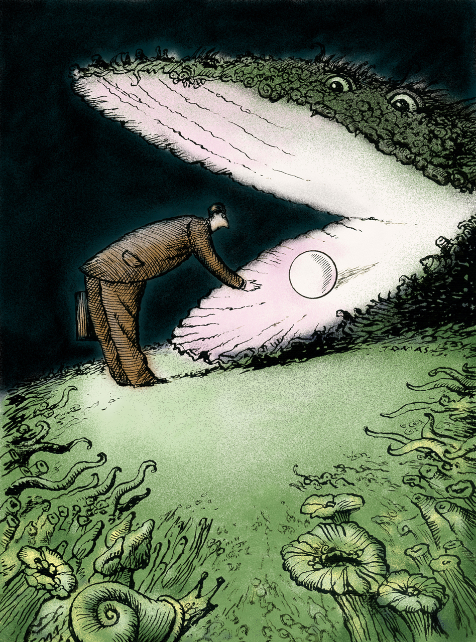 Campaign for Stormarknadspress with a man and a pearl