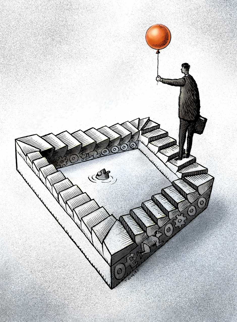 Campaign for Stormarknadspress Uppsala with a man on a stair with a balloon
