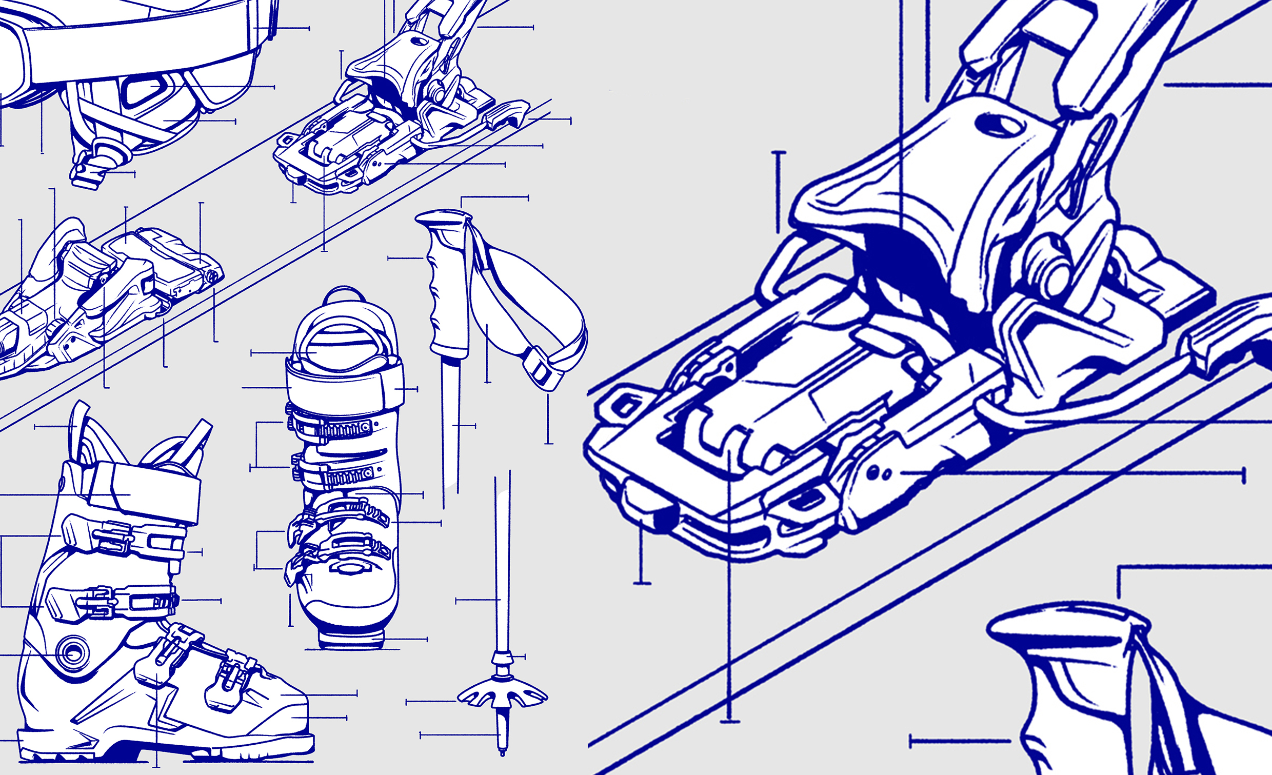 Technical style illustrations Slalom equipment