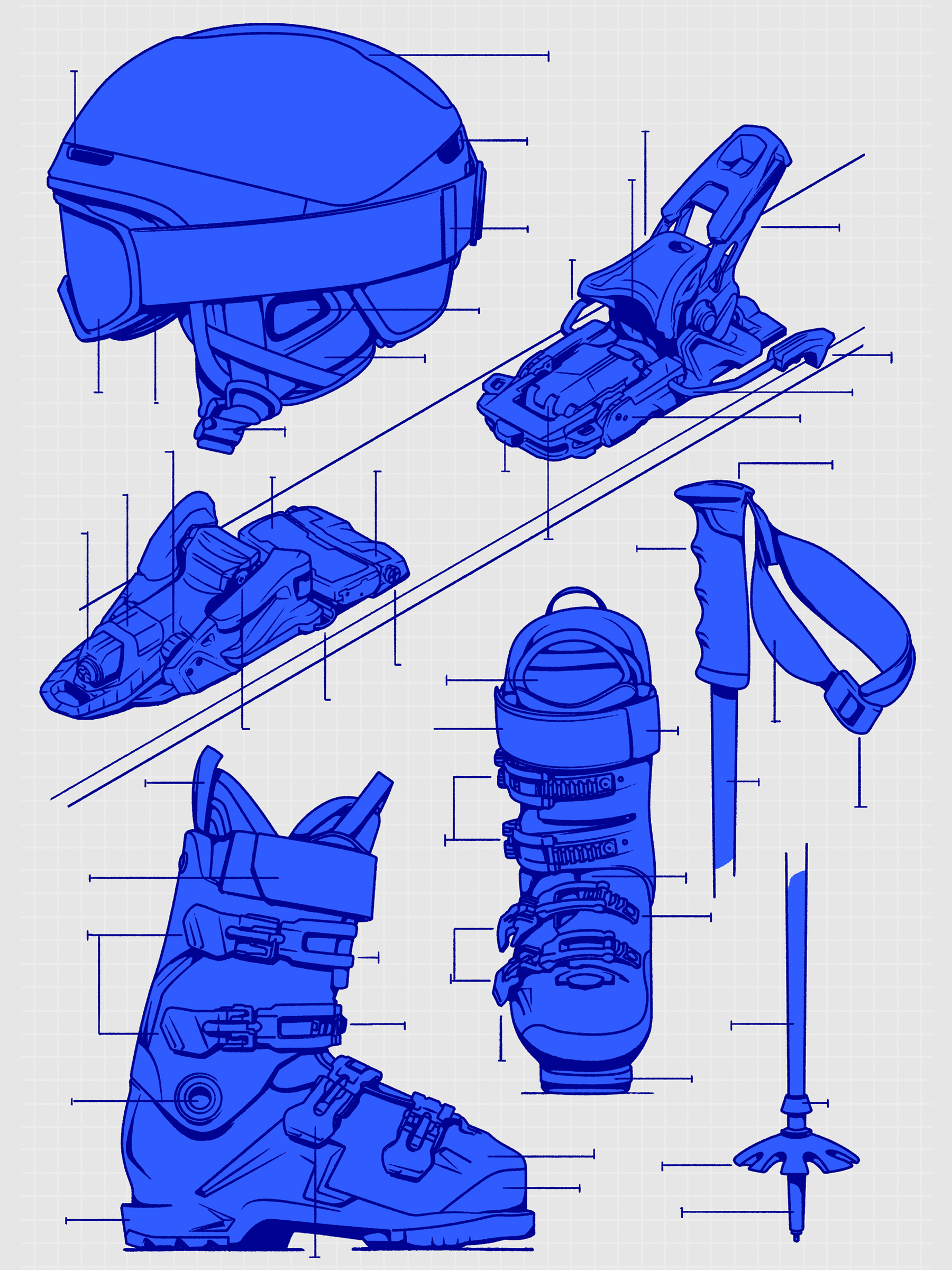 Technical style illustrations Slalom equipment