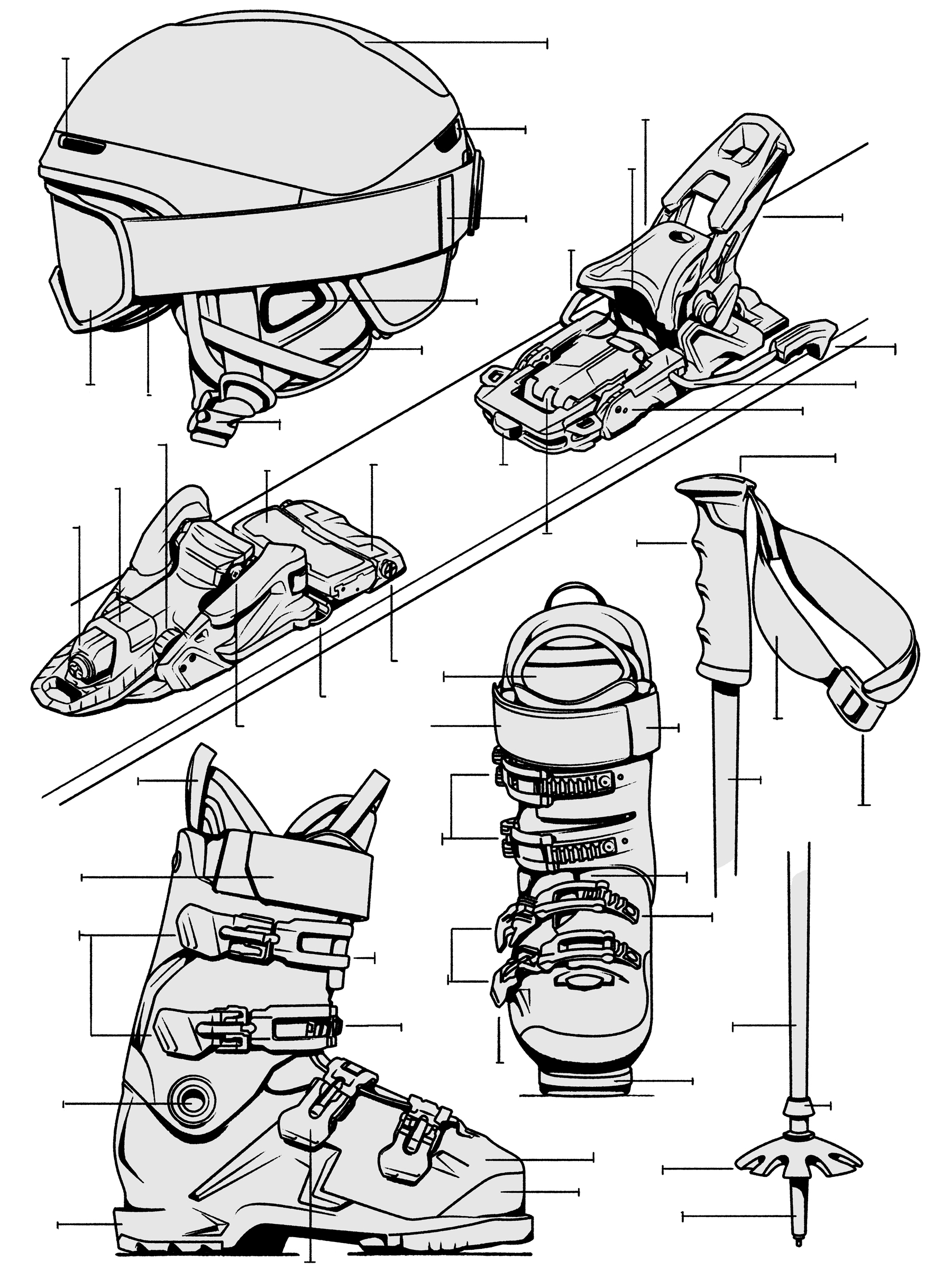 Technical style illustrations Slalom equipment