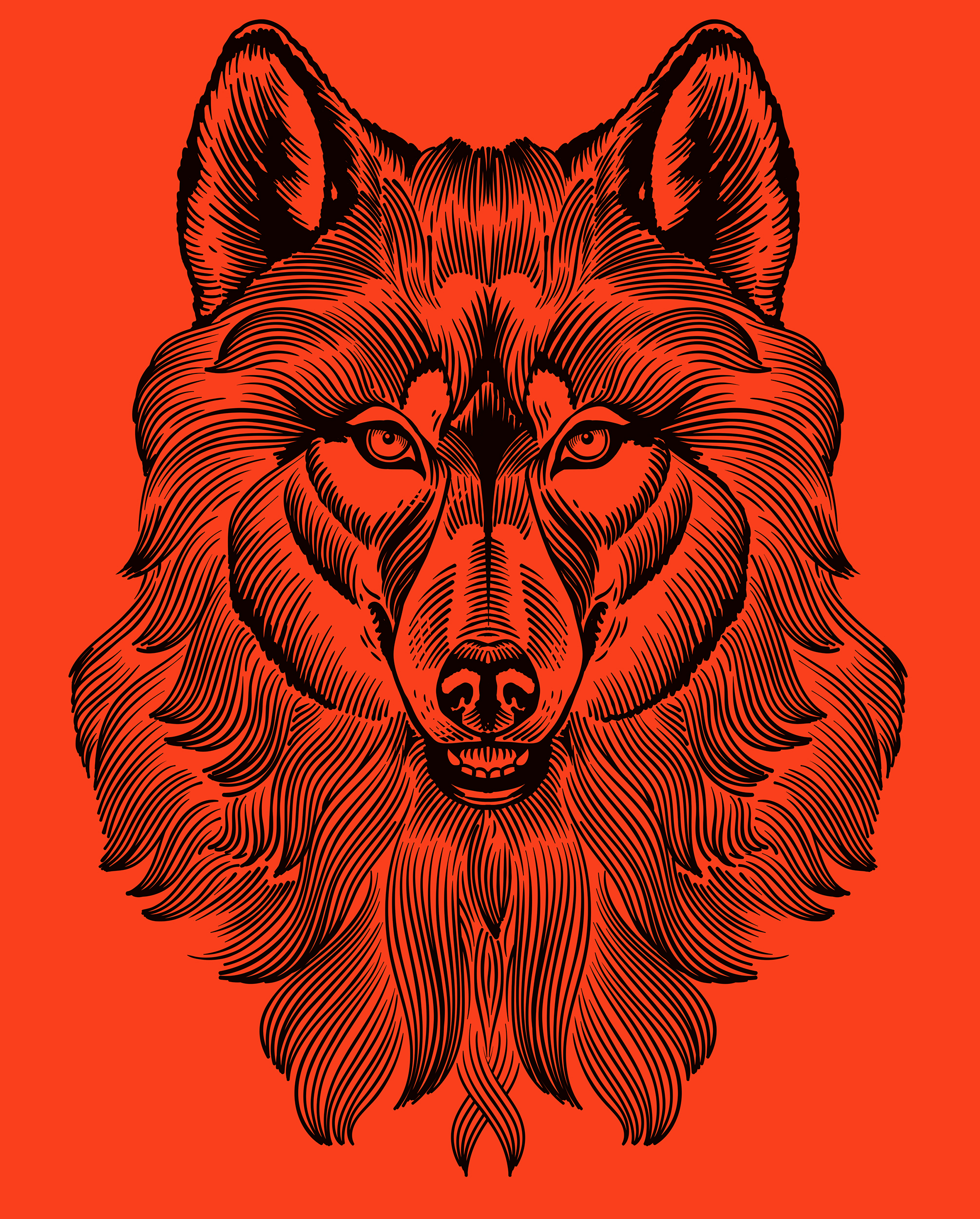 Wolf etching illustration for a label Vargtass Koskenkorva.