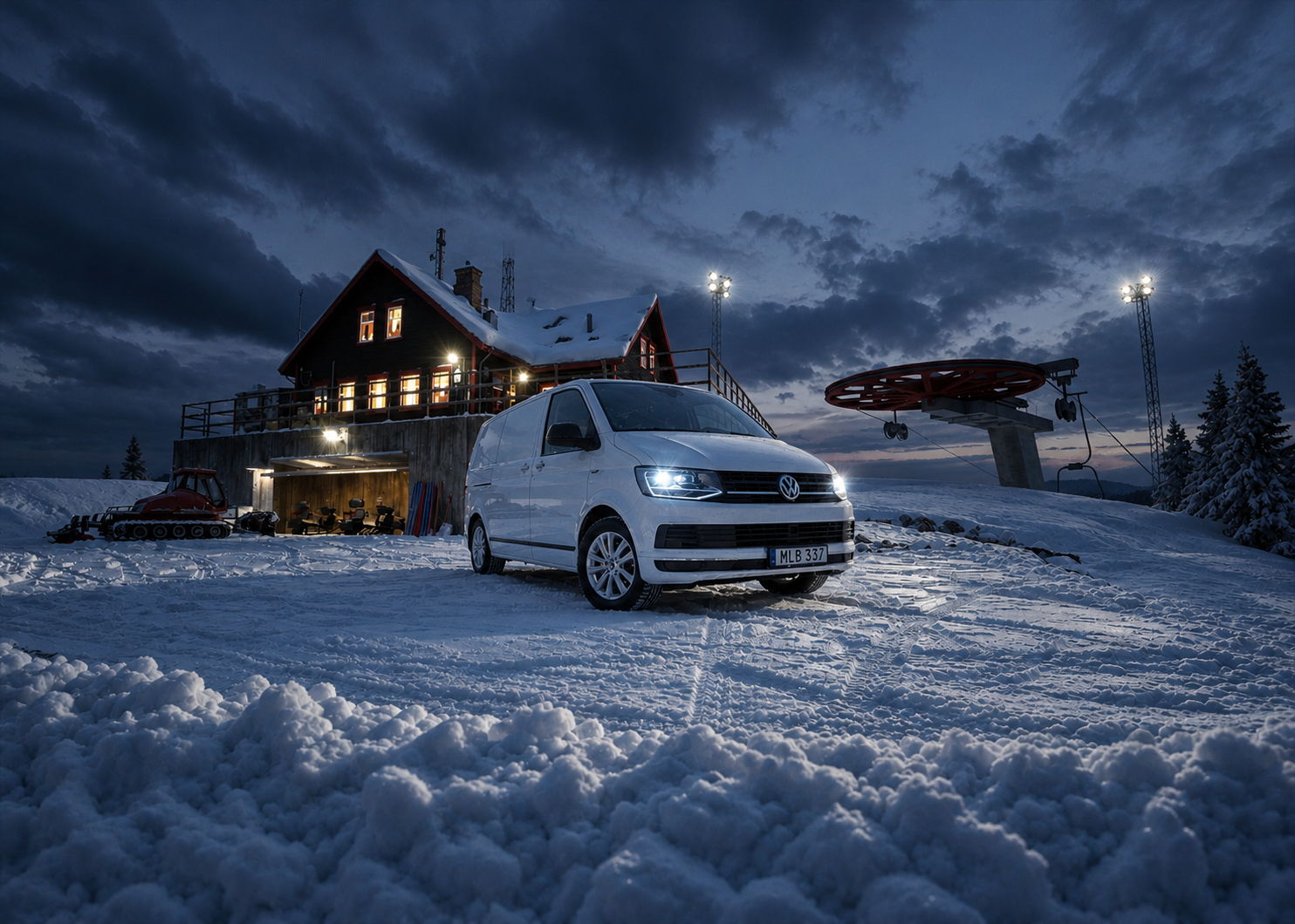 Volkswagen tranporter at the ski station 