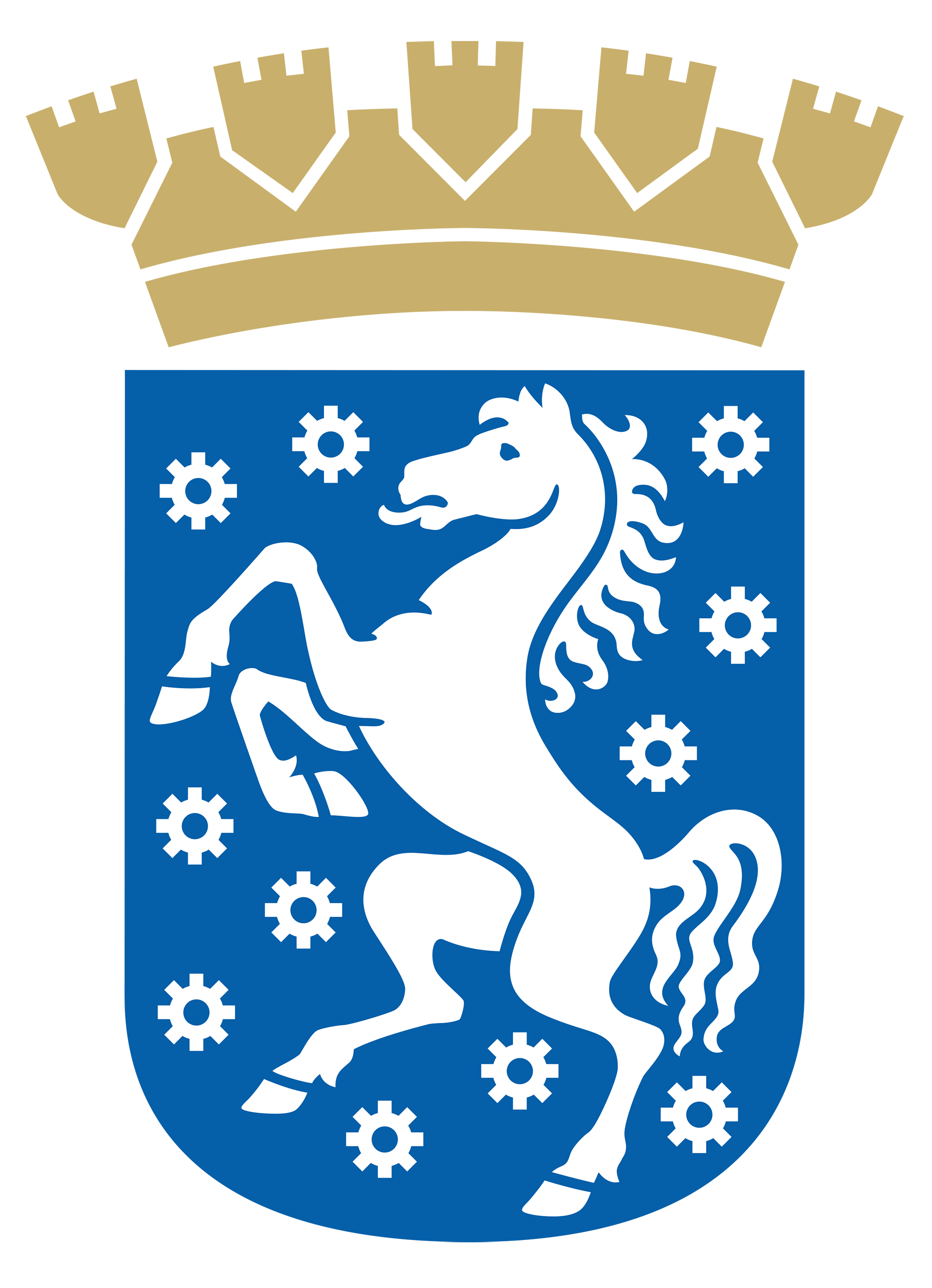 Logo for Arvika kommun with a white horse.