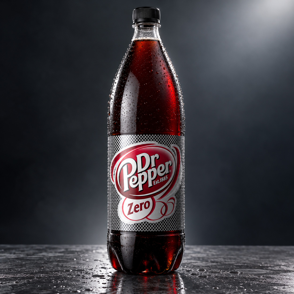 condens cover bottle of soda Dr Pepper cola
