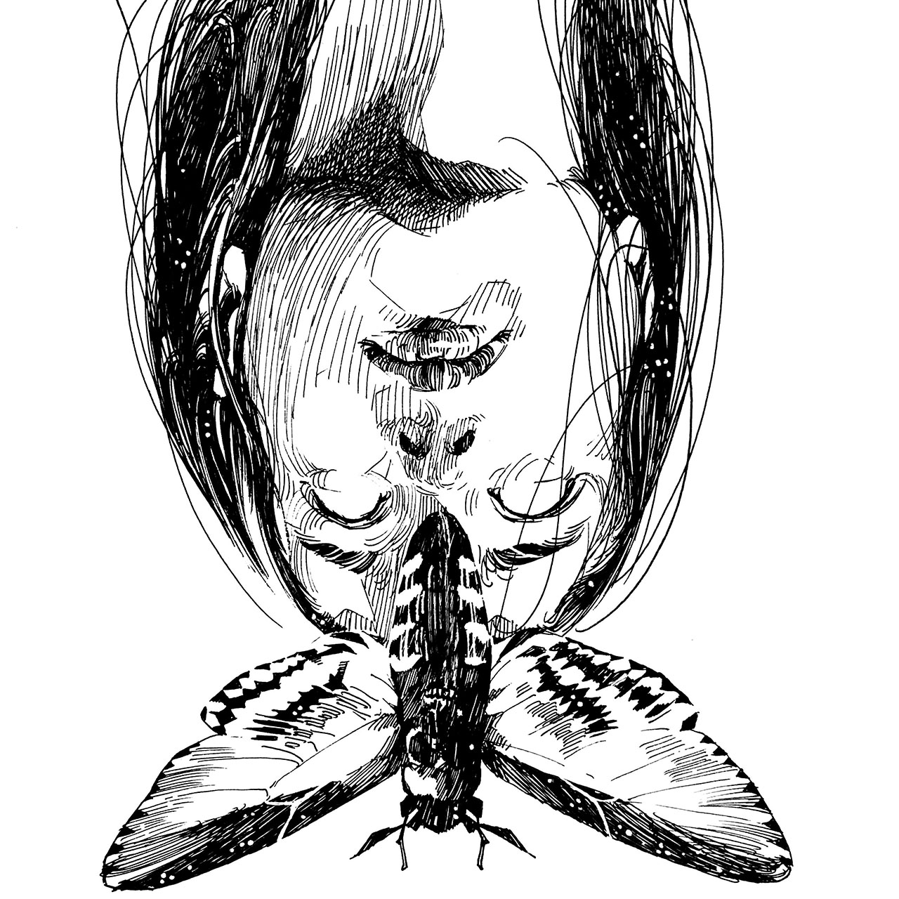 Drawing of girl with moth on face Illustration av kvinna med fjäril i ansiktet