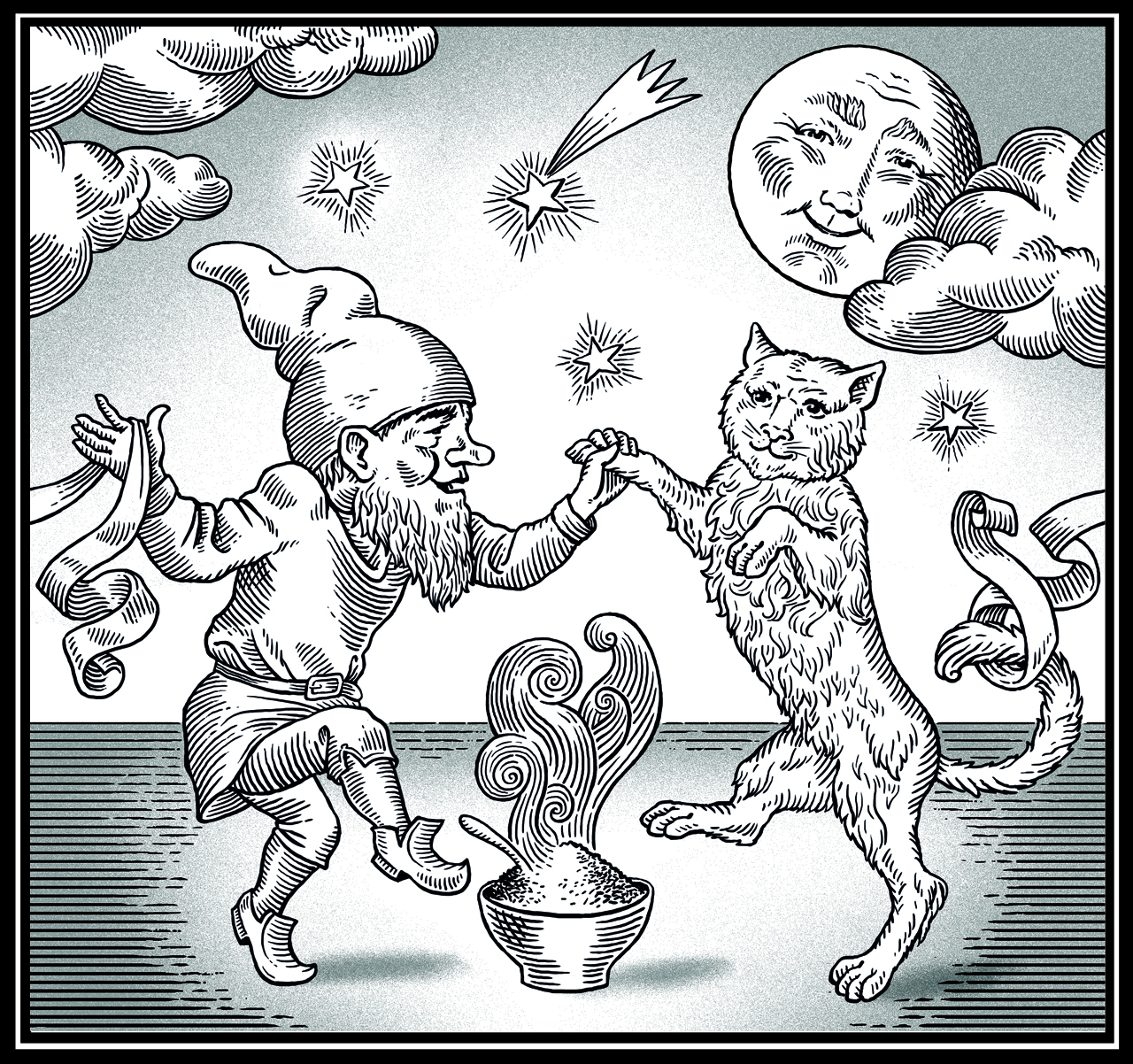 Illustration label Goder Aftonglögg.