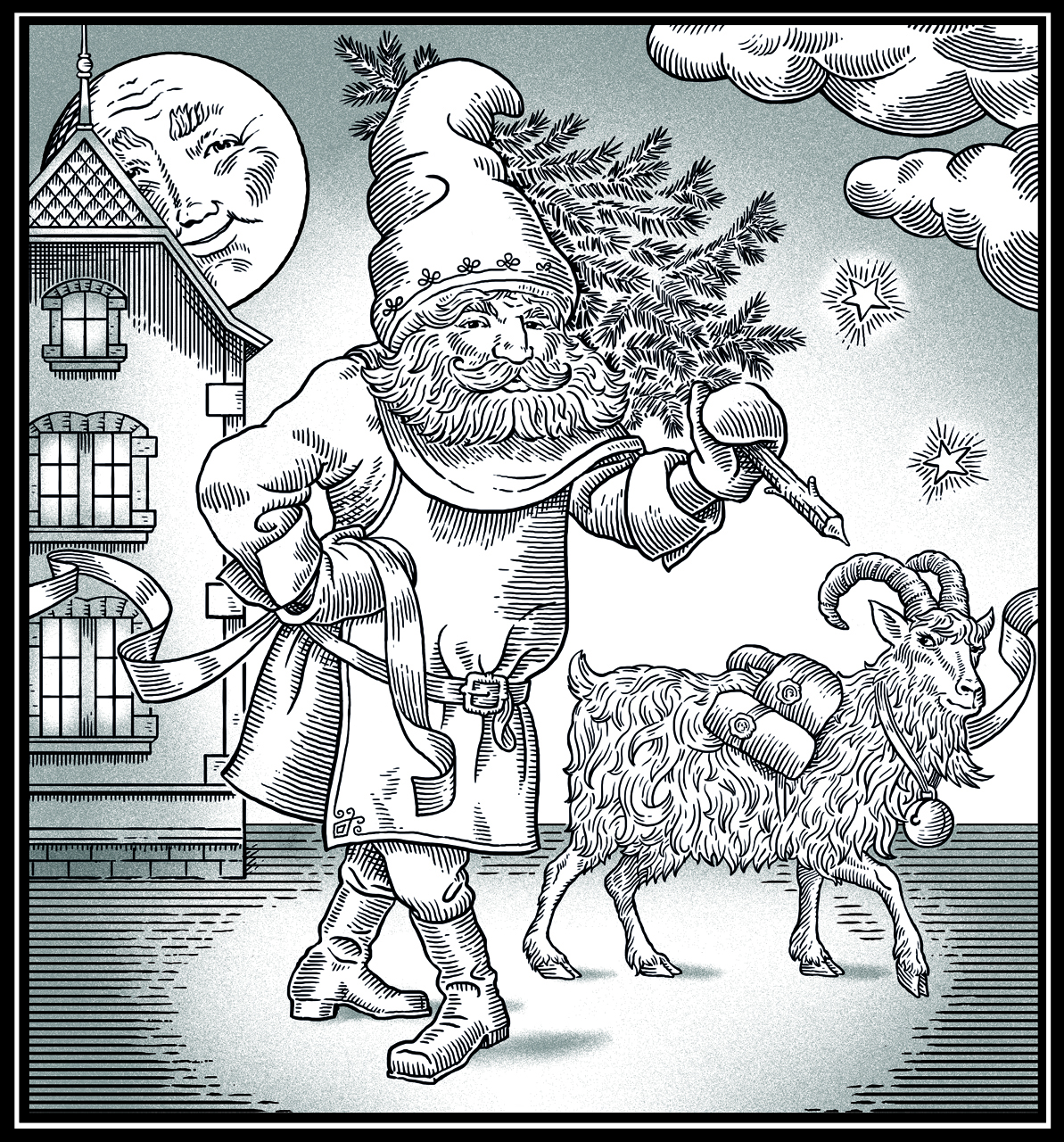 Illustration label Goder Aftonglögg.