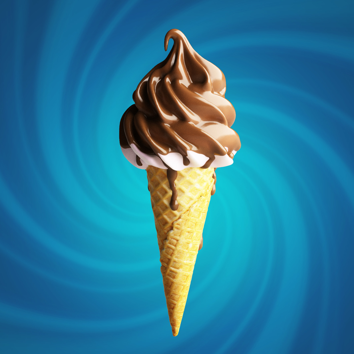Soft ice-cream 3d model retopo with chocolate and waffle mjukglass strut choklad