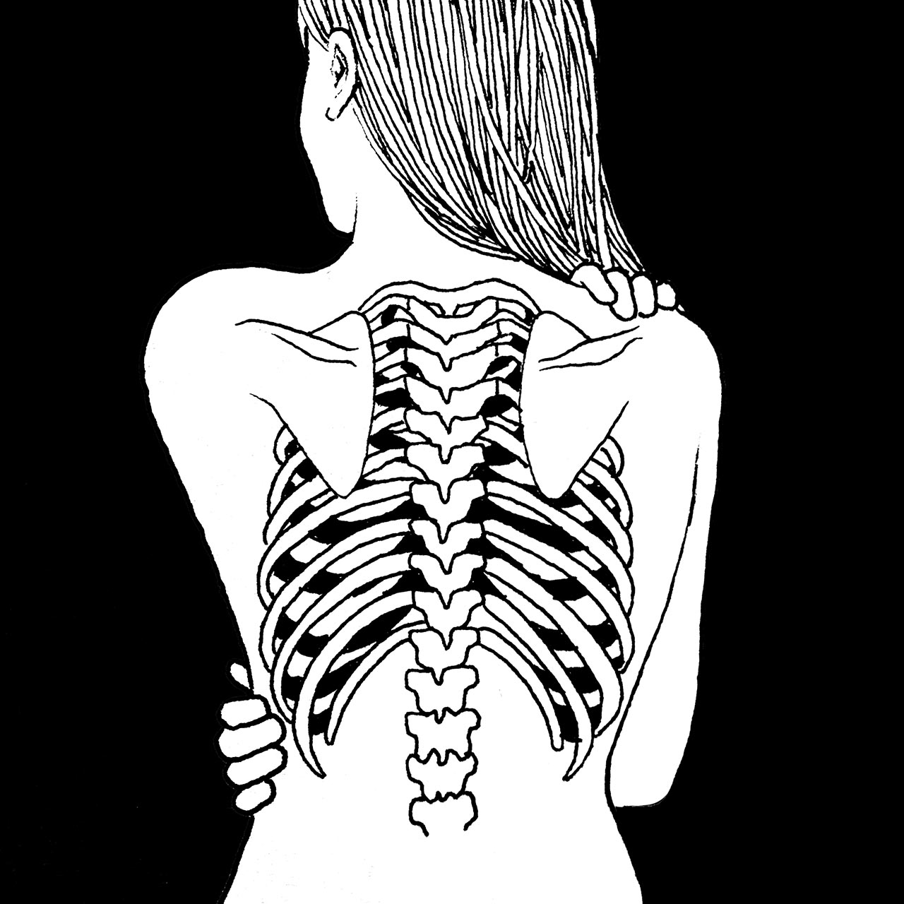 Drawing of girls back with ribs showing Illustration av kvinnas rygg med synliga revben 