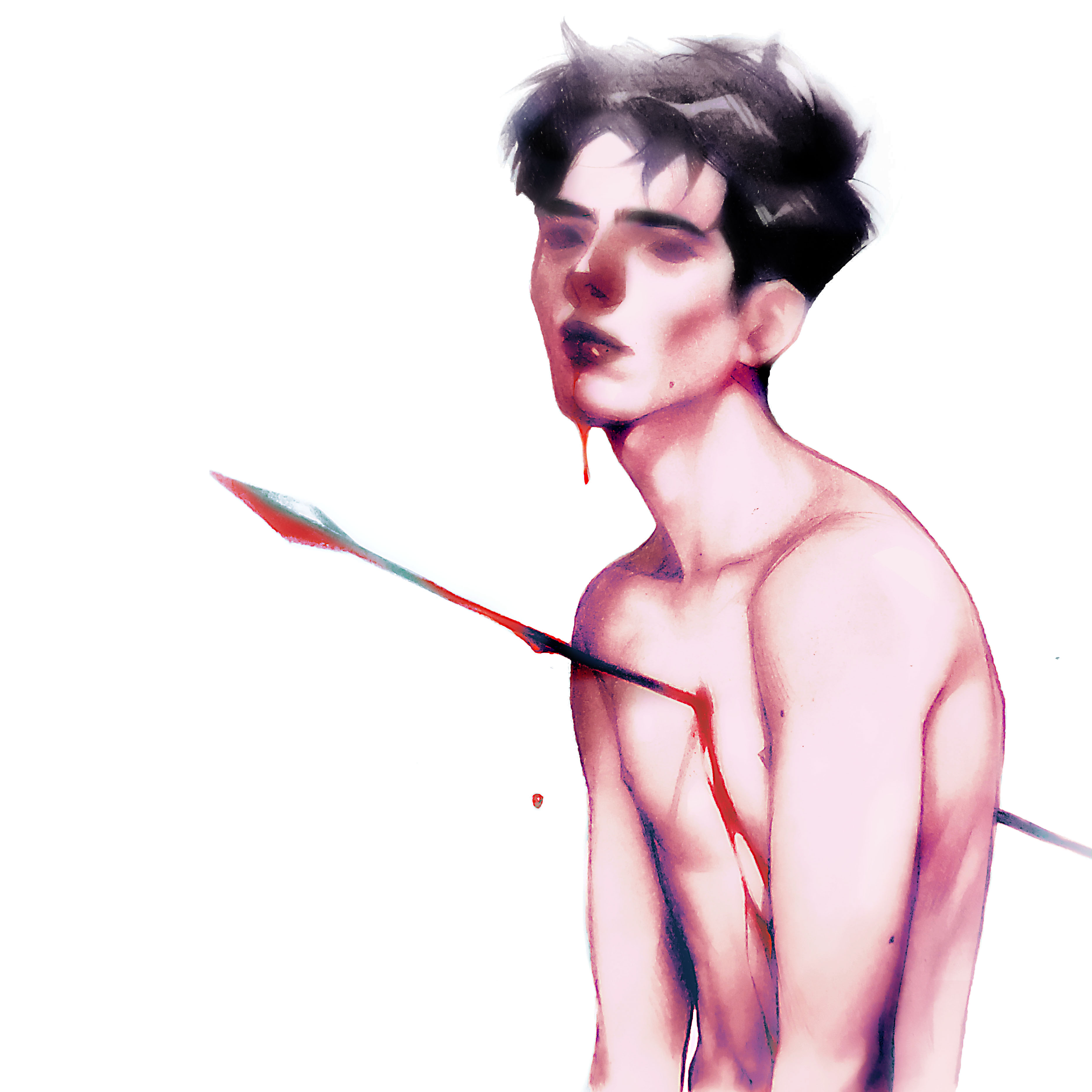 Drawing of boy impaled by arrow Illustration av kille genomborrad av pil