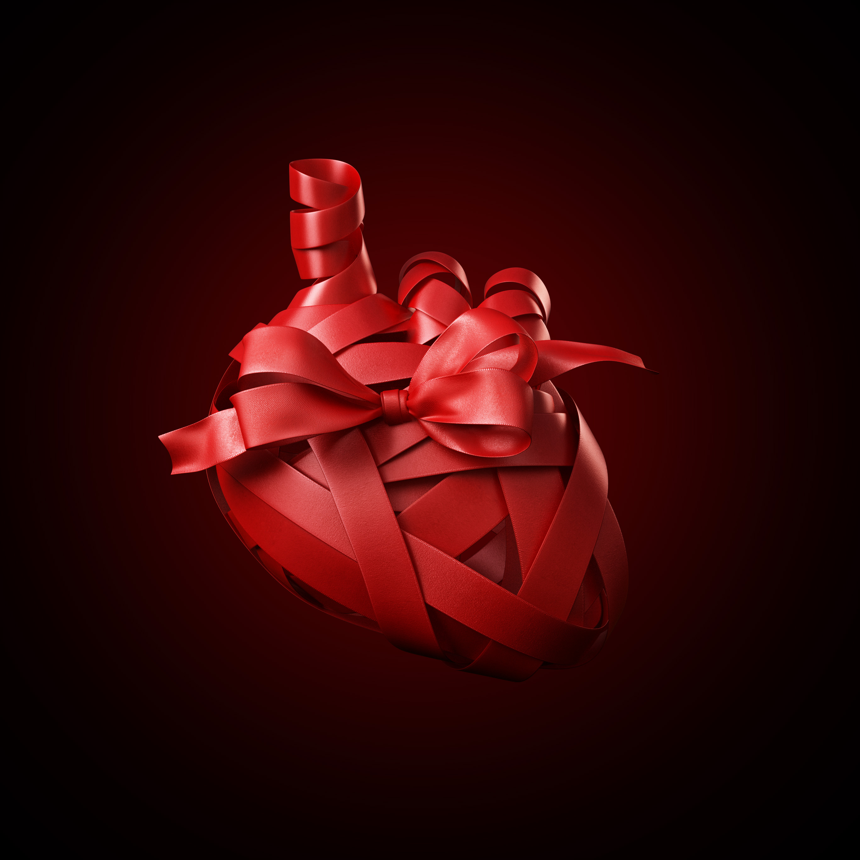 A heart build of silk ribbon