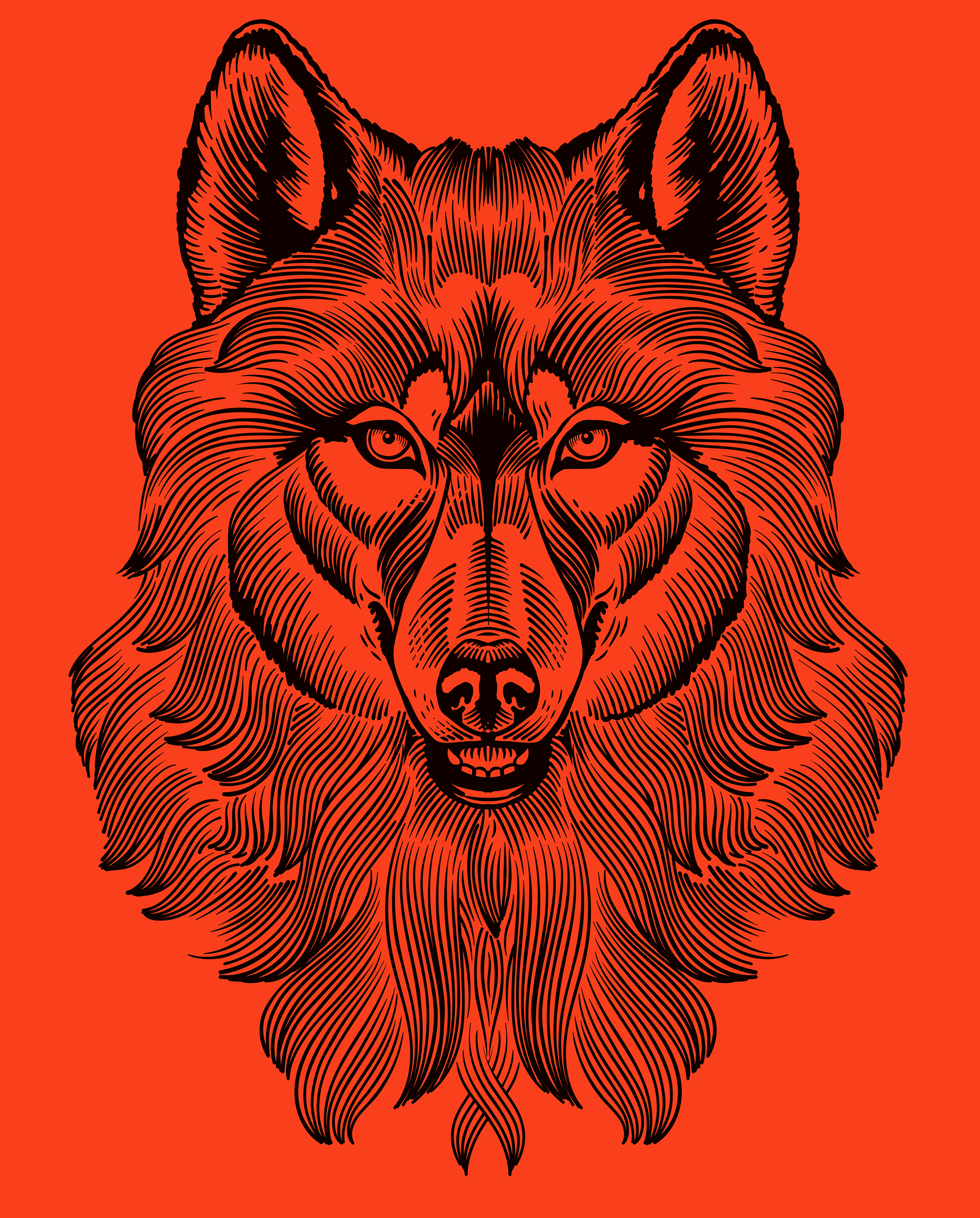 Wolf etching illustration for a label Vargtass Koskenkorva.